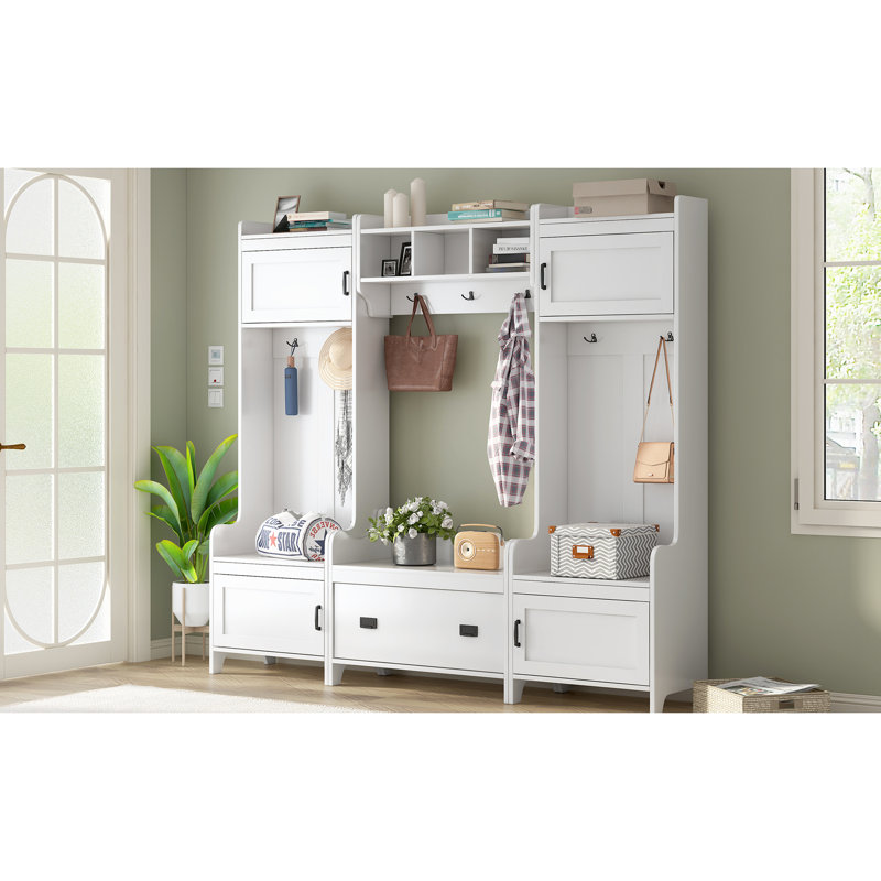 White 41 Hallway Storage, Coat Rack, Bench, Versatile & Elegant Solution, Entryway White, Functional Design