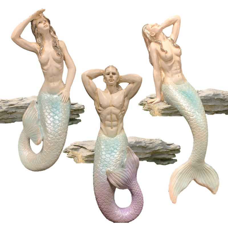 Ensemble de 3 statues de jardin Life's a Beach Mermaids & Merman