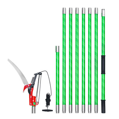 Scie à main manuelle, sécateur à arbre extensible de 3,87 à 27 pi avec ciseaux, lame pointue en acier 65Mn, poignée légère en fibre de verre, pour tailler les branches hautes, outil de taille pour les palmiers et les arbustes