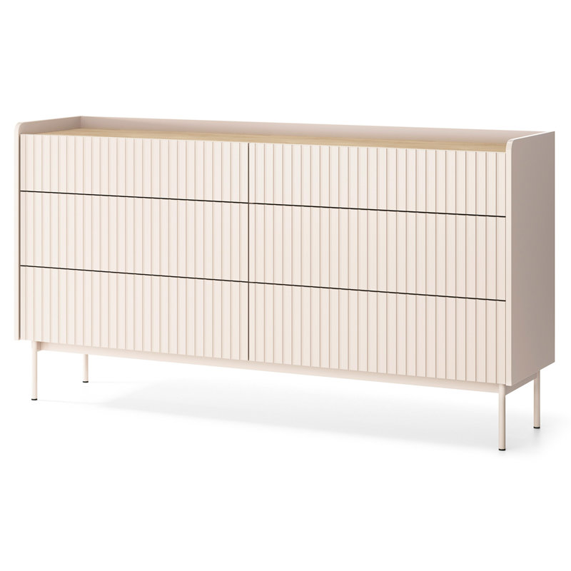 Chest of Drawers with Six Drawers, 153 cm, Gray-Beige