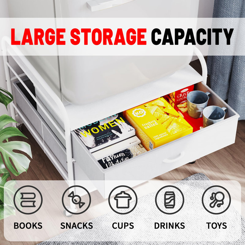 2 Drawer Dresser, 120LBS Fabric Storage Tower, 2 Drawer Storage Cart, Mini Fridge Stand With Storage, Metal Frame Iron Top
