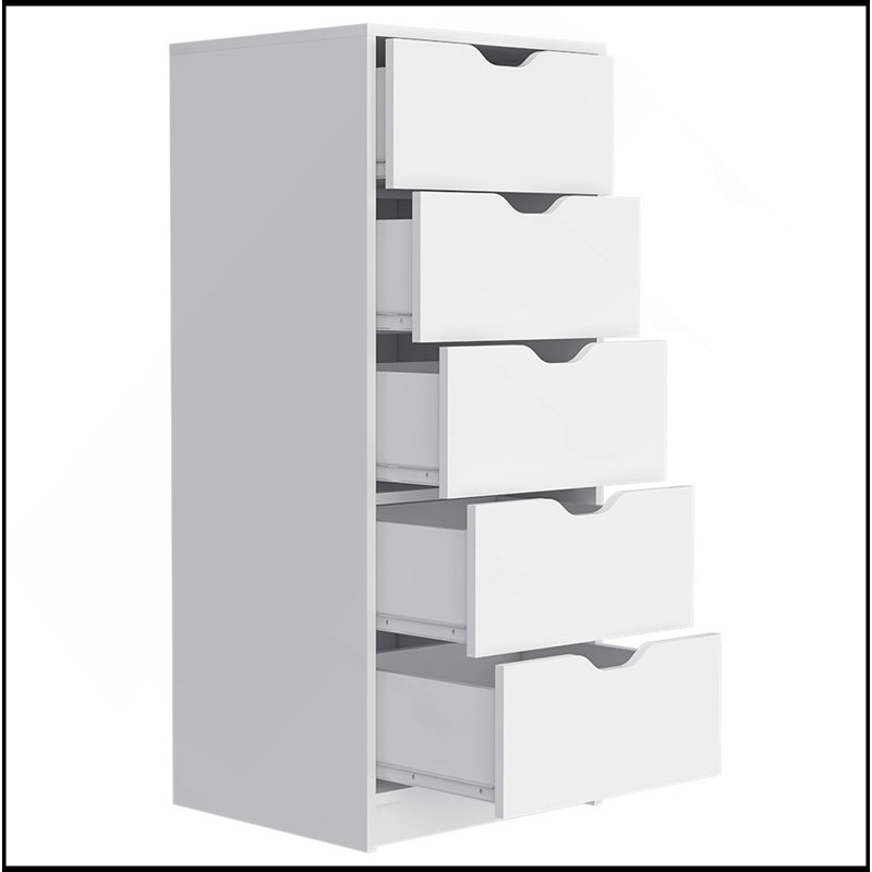 Commode Kamran, cinq tiroirs Narrows, Blanc