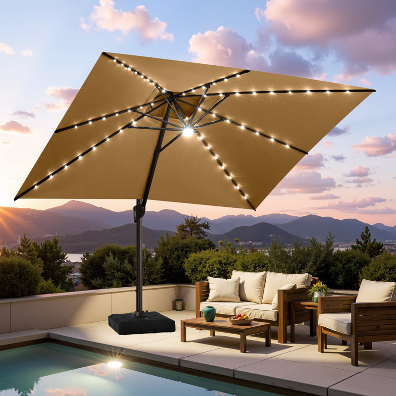 13' X 10' Patio Lighted Cantilever Umbrella, Base Included, Tanné