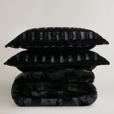 Plush Faux Fur Comforter Set with Hypoallergenic Fill and Box Stitching