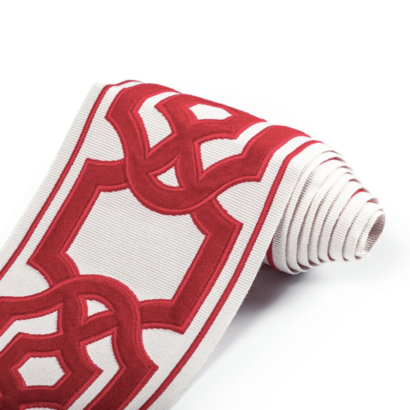 Treillis Passementerie II Cerise Tape Fabric, Red