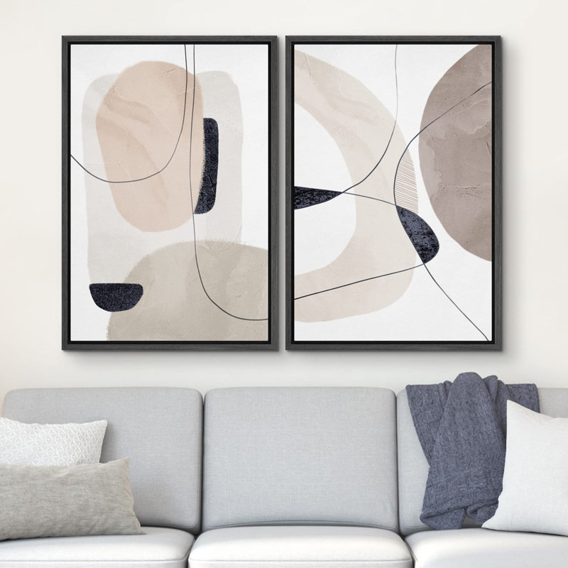 Mid-Century Retro - Ensemble de 2 reproductions encadrées sur toile, Noir, H 24 po x l 16 po