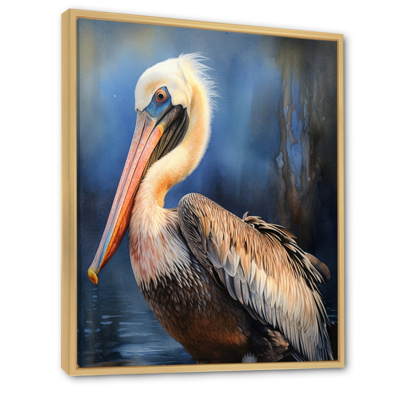 Majestic Pelican II - art mural sur toile Pelican, H 32 po x l 16 po x P 1 po, Cadre flottant érable