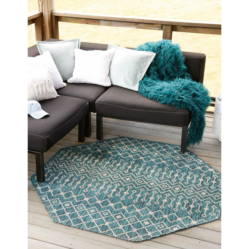 Harlee Geometric Indoor / Outdoor Rug, Octagon 5'3" x 5'3"