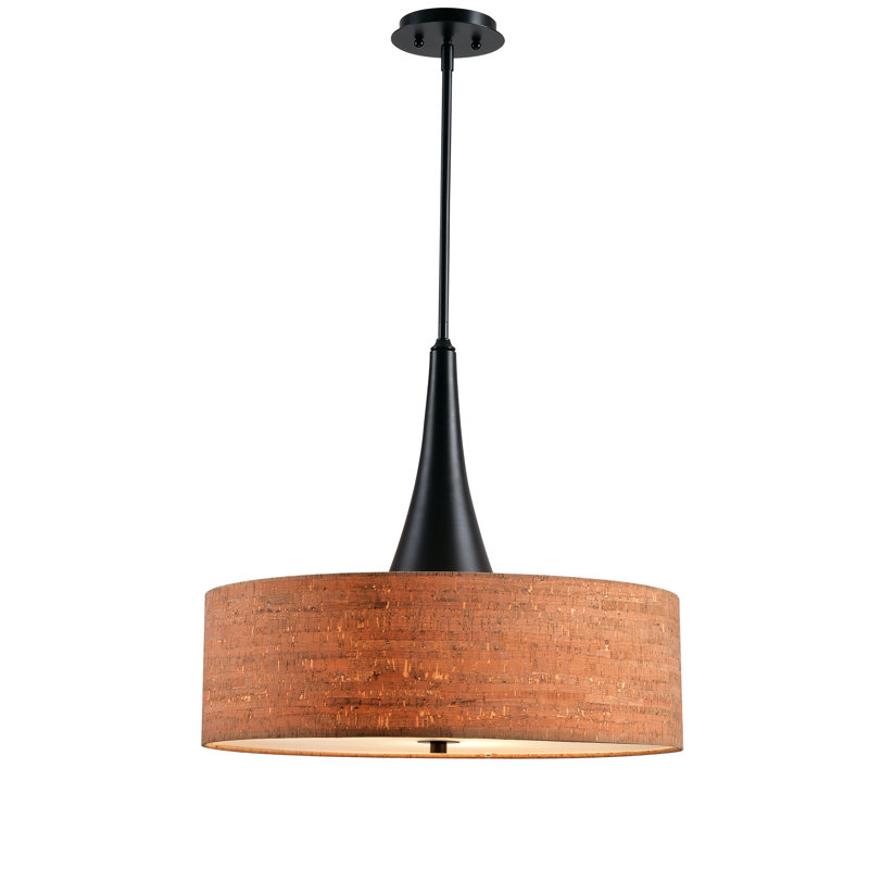 22" Oil Rubbed Bronze Drum Pendant Light with Cork Shade