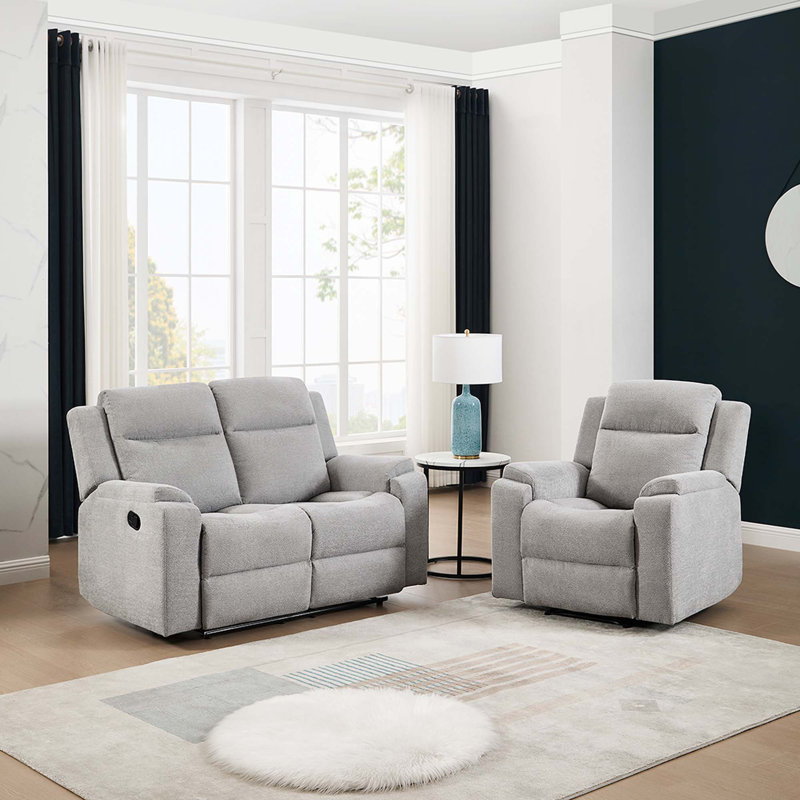 Orka 1+2 Seater Fabric Manual Recliner Living Room Sets Set Blue, Grey
