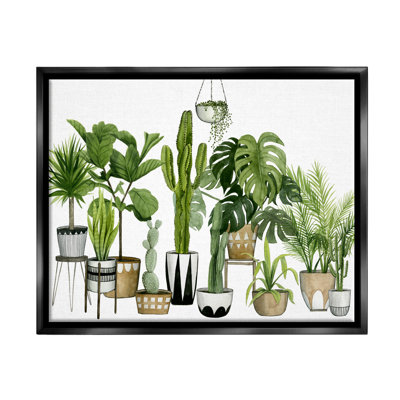 " Boho Plant Scene With Cacti And Succulents In Geometric Pots Watercolor "