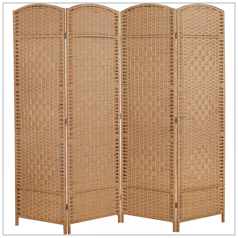 Paravent en osier de 6 pi de hauteur à 4 panneaux - Naturel, Bois naturel, H 71 po x l 71 po, 4