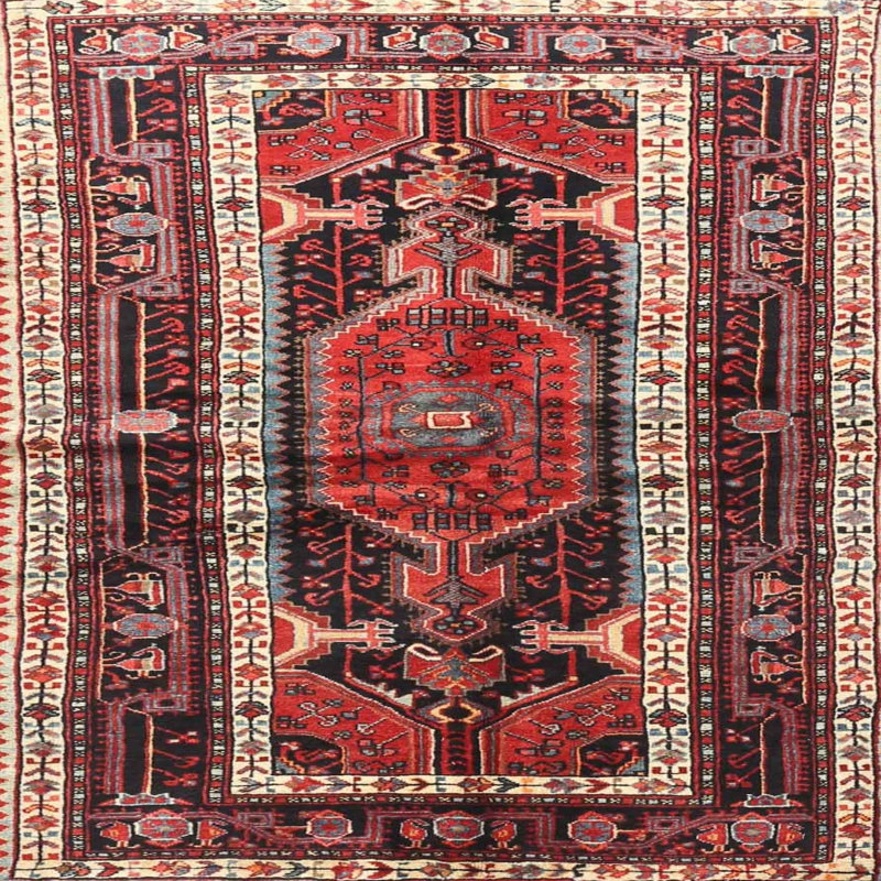 Tapis rouge/vert traditionnel Yayla, Carré 6 pi