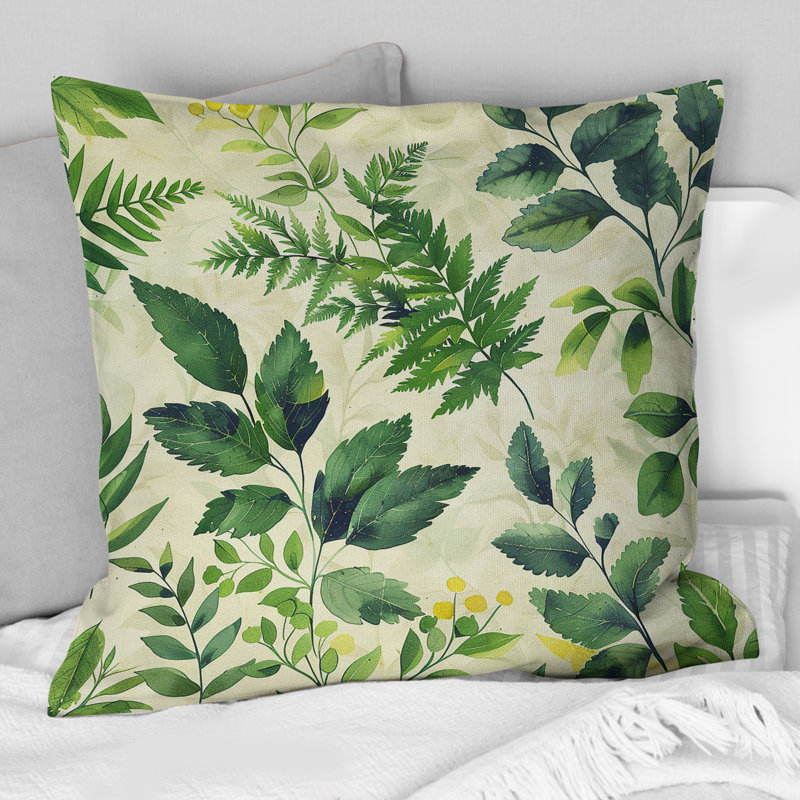 Motif de fougères vertes et vertes - motif de plantes, H 16 po x l 16 po, Carrée