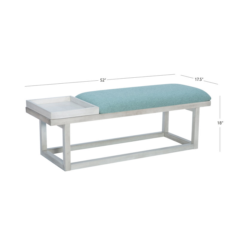 Upholstered Bench with Removable Tray, Aqua/White
