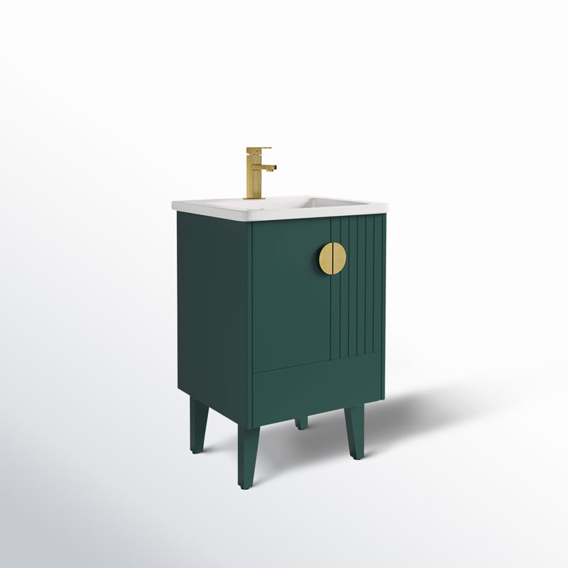 Ensemble de meuble-lavabo simple 20 po Saimah, Vert, Laiton satiné