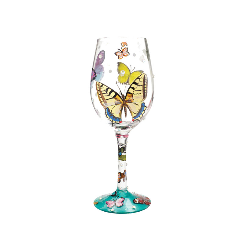 Verre à vin peint à la main L 8,8 po Lolita Butterfly Wishes