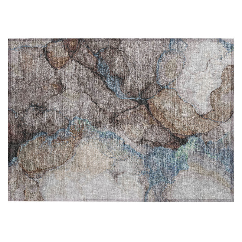Machine Washable Indoor/Outdoor Chantille ACN2590 Abstract Rug, 1'8" x 2'6", Taupe