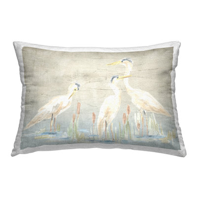 Three Heron Birds Outdoor Printed Pillow by June Erica Vess