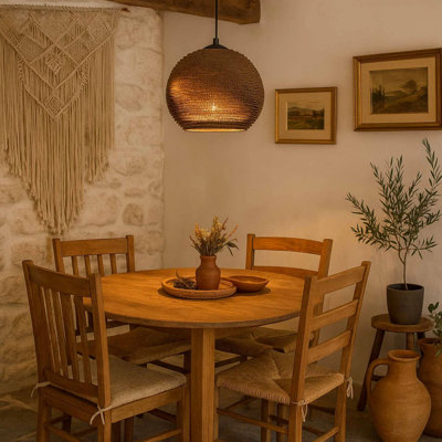 Modern Corrugated Cardboard Globe Pendant Light with Natural Woven Look For Bedroom