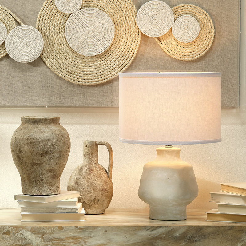 Beige Ceramic Rustic Urn-Shaped Table Vase