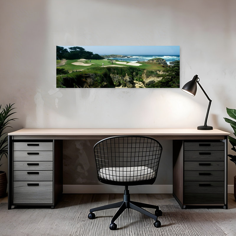 High Angle View Of People Playing Golf At A Golf Course Cypress Point Club Pebble Beach Monterey County California USA by Gerald L. French - Wrapped Canvas Panoramic Print