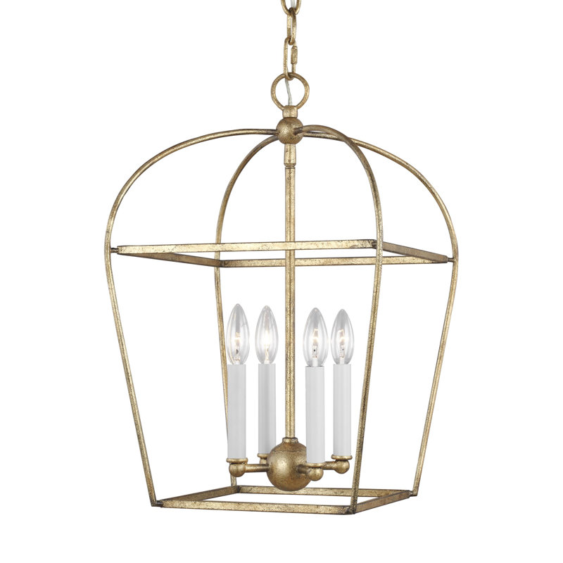 Lilo 4 - Light Dimmable Lantern Birdcage Chandelier, Antique Gild, 27.75" H x 18.25" W x 18.25" D