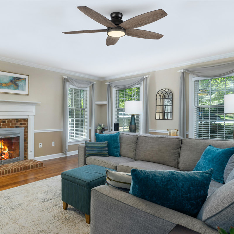  52'' DC Motor Ceiling Fan with a LED Light and Remote control, Dark Walnut/Gray Oak, Black