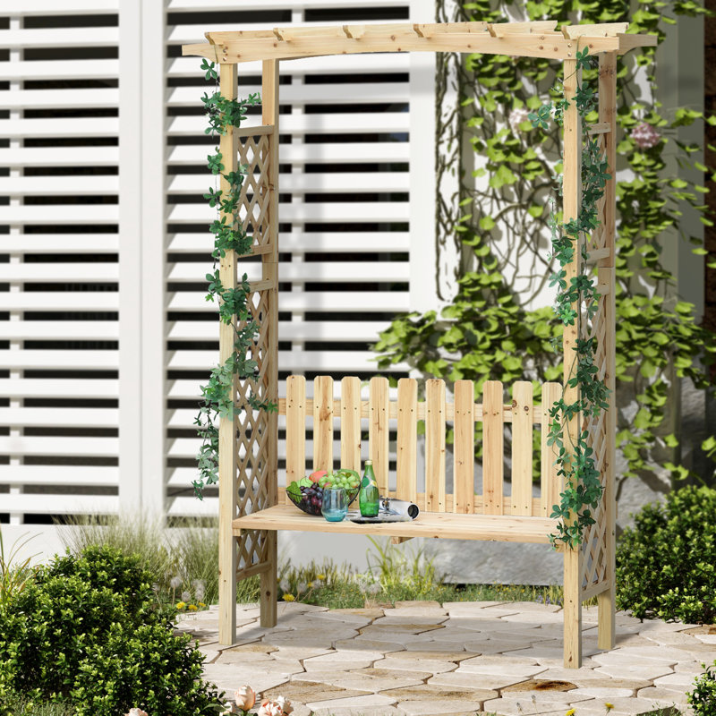 Garden Arch Trellis Bench In Natural Wood - Enjoy A Relaxing Ambience Wooden & Create Charming Spot