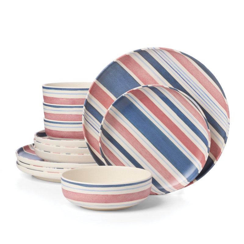 Service de table 12 pièces Oneida 24 Seven Melamine Stripe