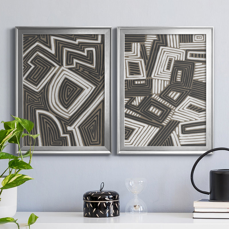 «Abstract Maze III», ensemble de 2 impressions sur toile encadrées, Cadre argenté, H 36,5 po x l 26,5 po x P 1,25 po