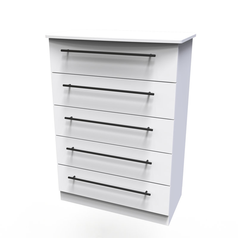 Fully Assembled Corvo 5 - Drawer Chest of Drawers, White Ash