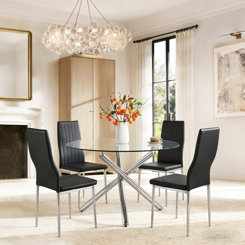 Ensemble 5 pièces de table de salle à manger ronde avec chaises pour 4, 43 pouces moderne