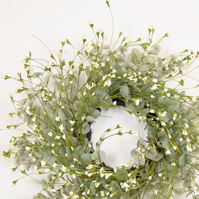 24" Artificial Farmhouse Blossom Cluster Greenery Eucalyptus Spring Summer Wildflower Floral Front Door Wreath