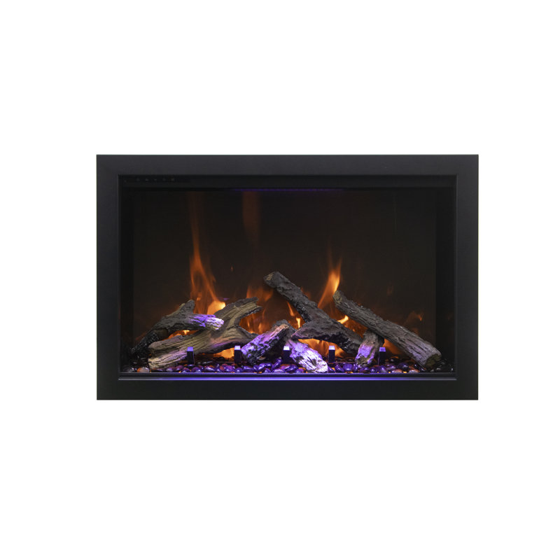 47.25'' Black Electric Fireplace with Glass Inlay
