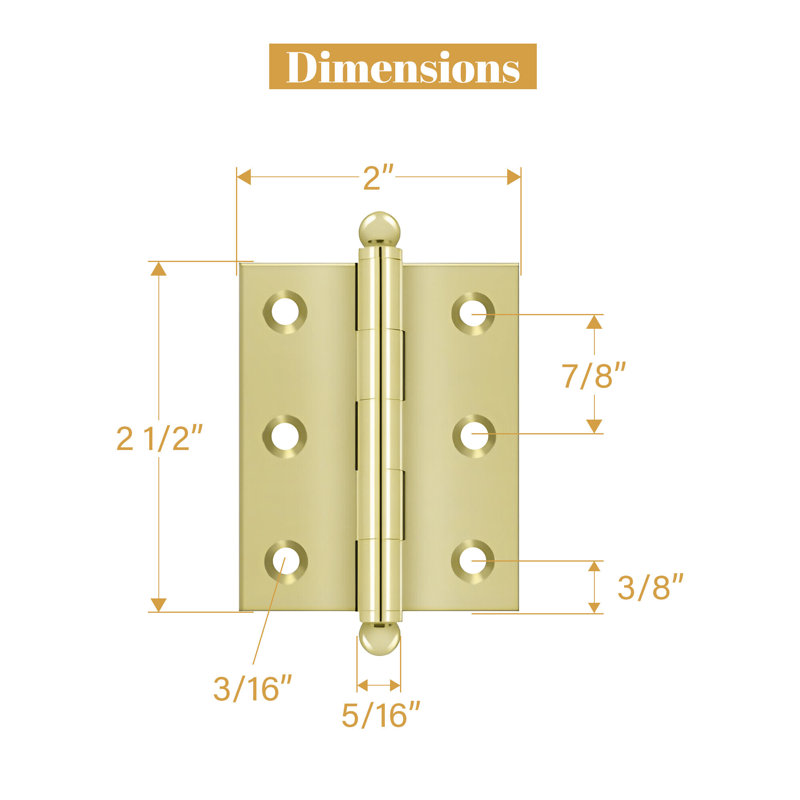 2.5'' x 2'' Butt Bearing Hinge, Unlacruered Brass