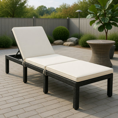 Chaise longue d'extérieur en rotin à hauteur ajustable avec coussin - Chaise de patio en osier PE turquoise et blanc pour bord de piscine, jardin, porche
