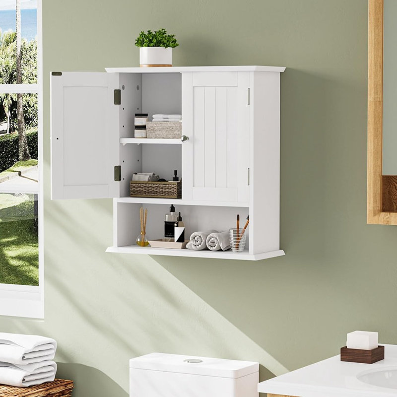 Armoire de salle de bain murale - Blanc - Petite armoire à pharmacie, 2 portes, tablettes réglables, rangement au-dessus de la toilette, salle de bain / buanderie / cuisine