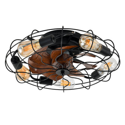 5-light Farmhouse Lantern Style Ceiling Fan With Light, Remote & Dimmable,6 Speed Settings And Timer, For Bedroom, Kitchen & Living Room(Bulb Included)