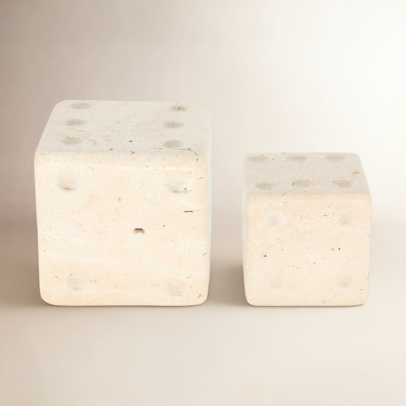 Handmade Marble and Metal Decorative Dice, White