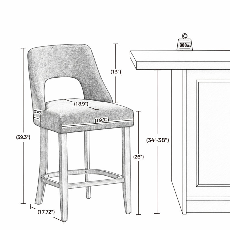 Ensemble de 2 tabourets de bar, tabourets de bar rembourrés à hauteur de comptoir, tabourets de comptoir modernes avec pieds en bois