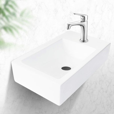 Bathroom Wall Mount Sink Ceramic - 18X10 Inch, Stain , Fashionable Piece White Mount, Low Water Absorption, Trendsetting