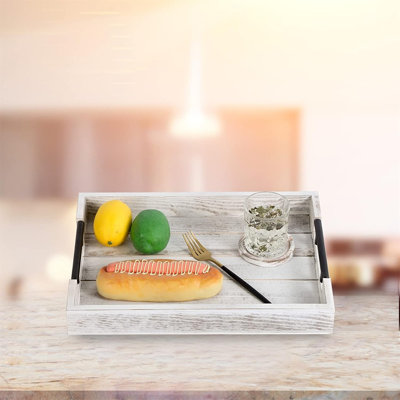 Wooden Serving Ottoman Tray With Four Coasters, Breakfast Tray With Handles, Home Decor For Living Room And Coffee Table