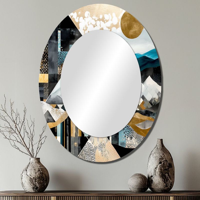 Miroir mural bleu sarcelle et géométrique Harmony, 40 po x 30 po