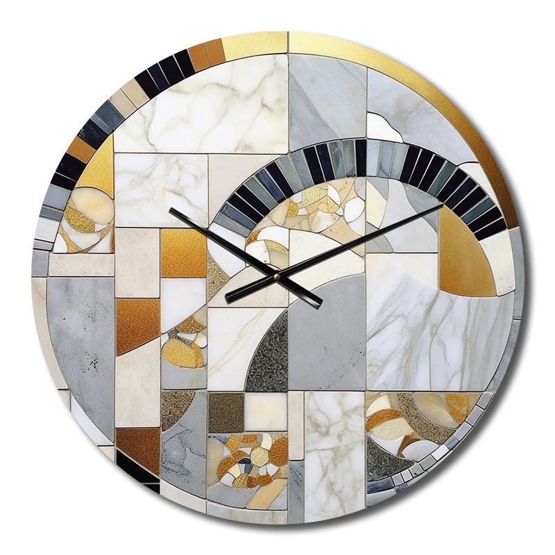 Horloge murale en métal gris et jaune IV, Petit