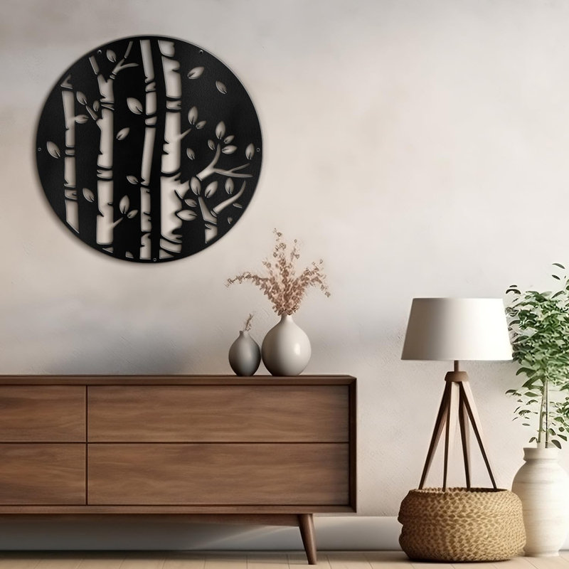 Bouleau minimaliste moderne abstrait décoratif décoratif suspendu, H 30 po x l 30 po x P 0,05 po, Noir