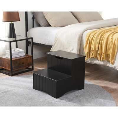 Sandro Wooden Stool for Adults and Kids with Storage for Bedroom, Kitchen Bathroom, Steps for High Beds, Black