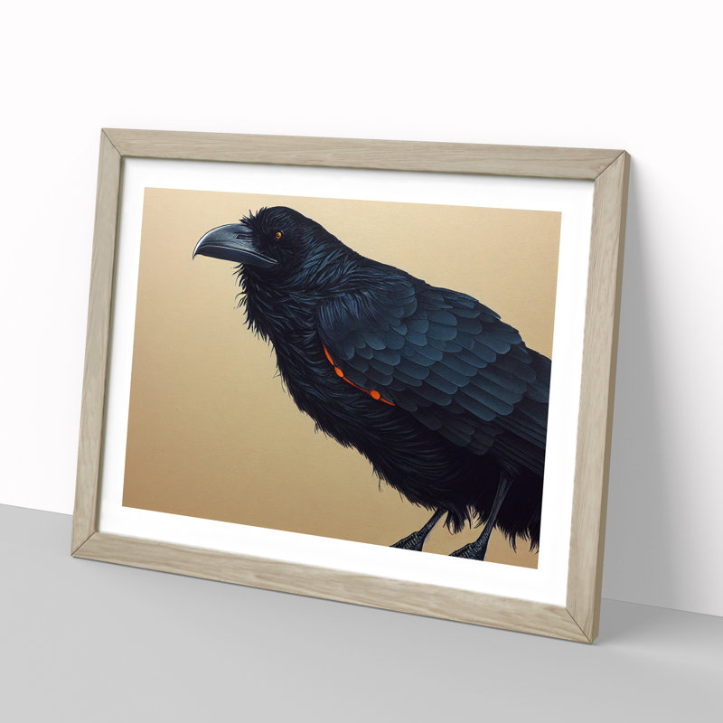 Raven Bird Vol.1 - Single Picture Frame Print, 46cm H x 64cm W x 2cm D, Oak