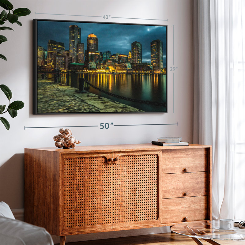 «Boston Skyline At Night Wall Art», H 29 po x l 43 po