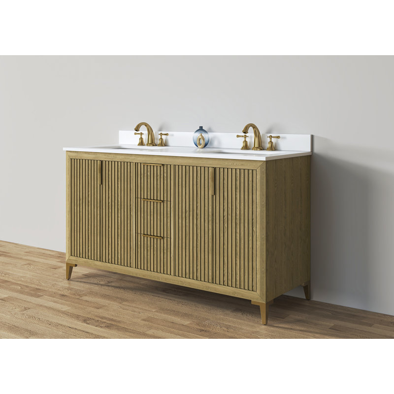 Turlington Freestanding Standard Bathroom Vanity with Top, Oak, 60"